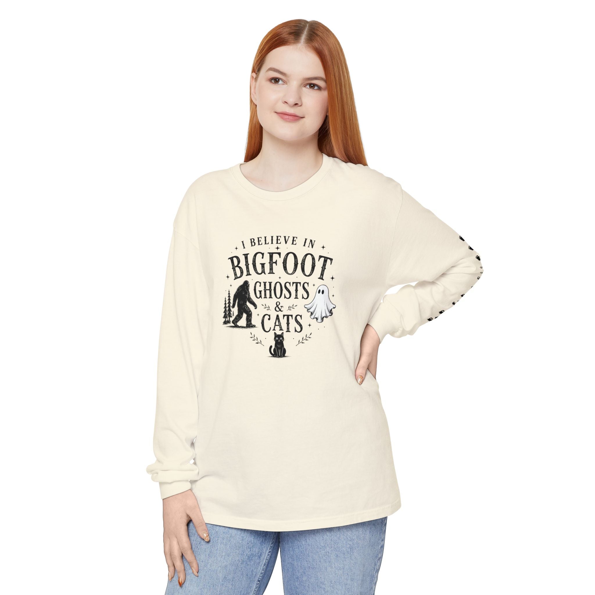 I Believe in Bigfoot, Ghosts & Cats Long Sleeve Shirt