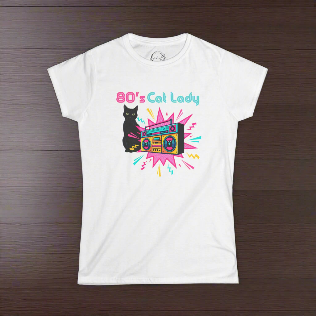 80's Cat Lady Graphic Tee - Fun Retro Style for Cat Lovers