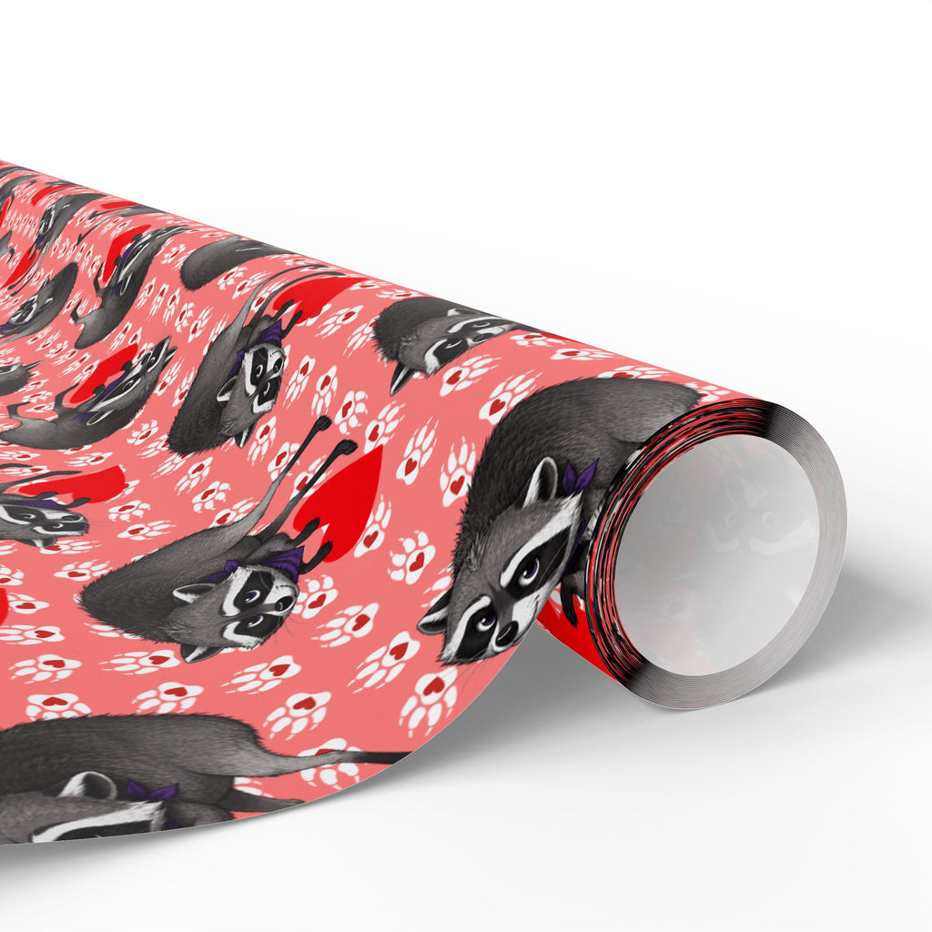 Jimothy's Love & Mischief Gift Wrapping Paper | Raccoon Hearts & Paw Prints