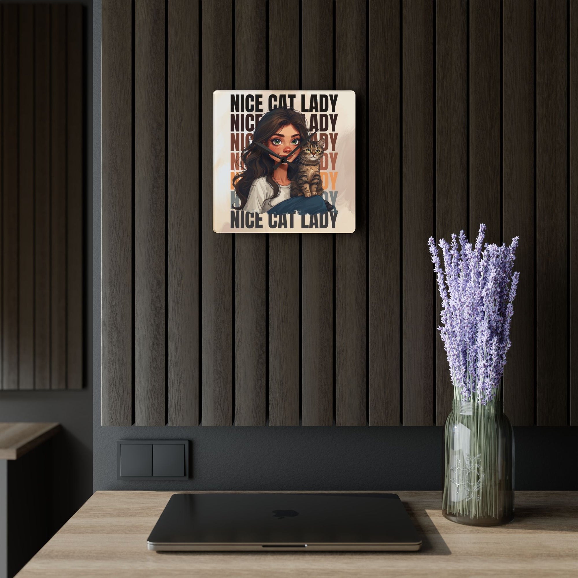 Nice Cat Lady Acrylic Wall Clock, Cute Cat Decor
