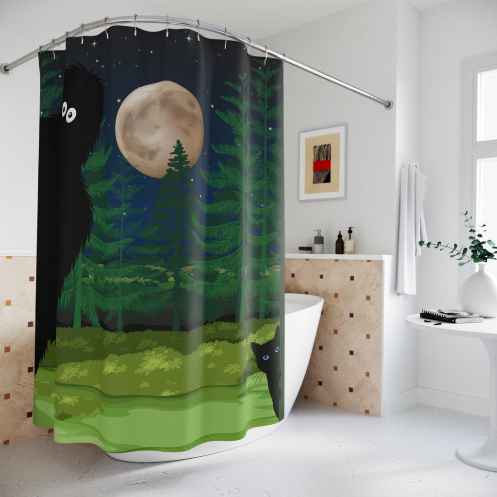Bigfoot & Cat Midnight Forest Shower Curtain