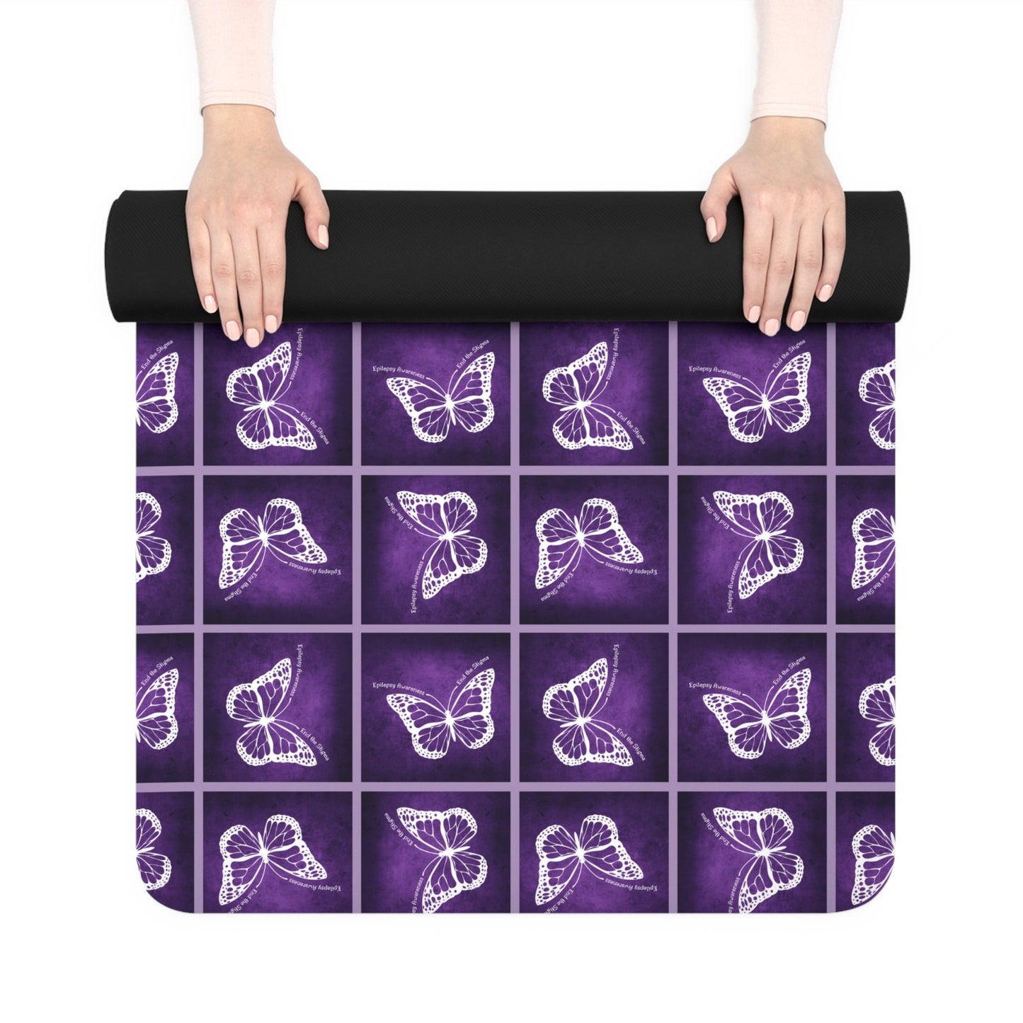 Purple Butterfly Rubber Yoga Mat - Non-Slip, Perfect for Yoga Enthusiasts Printify