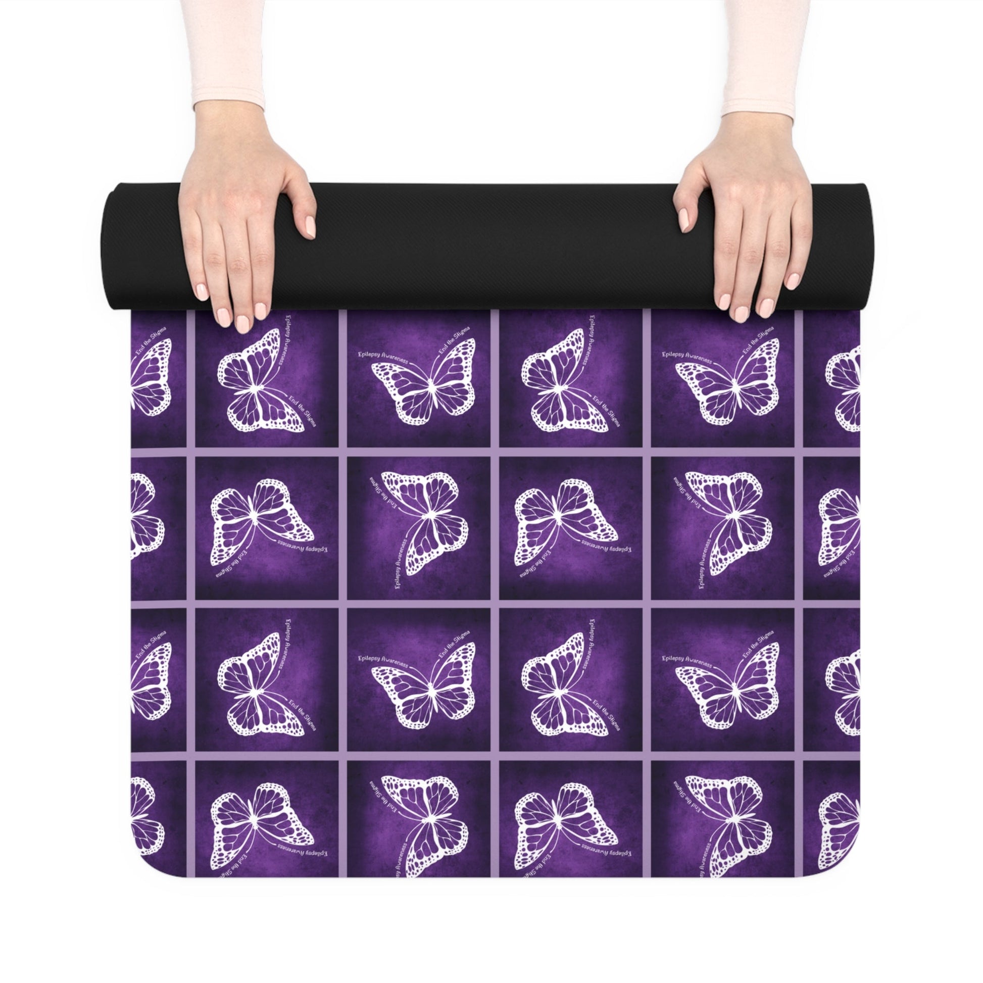 Purple Butterfly Rubber Yoga Mat - Non-Slip, Perfect for Yoga Enthusiasts Printify