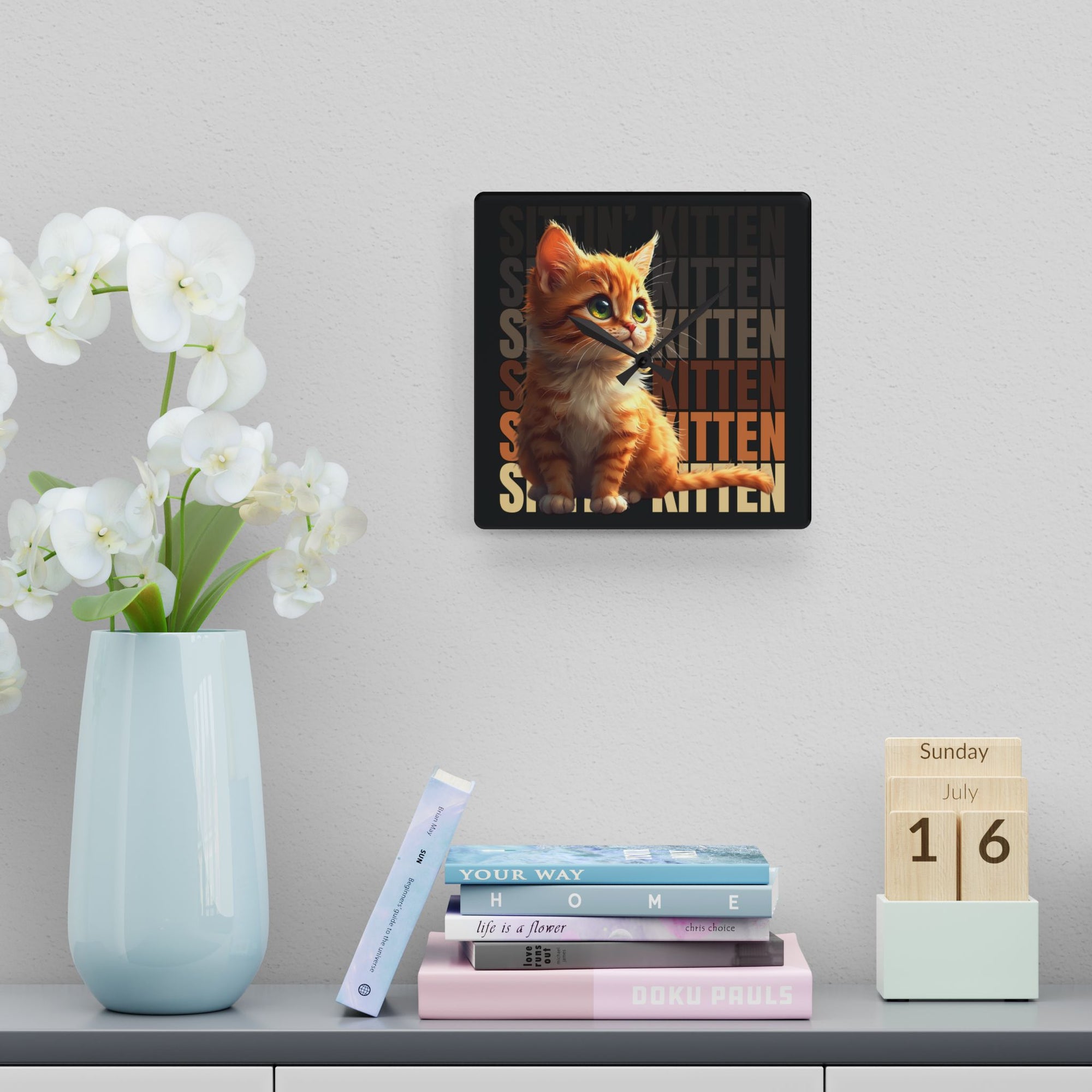 Sittin' Kitten Acrylic Wall Clock, Cute Cat Decor