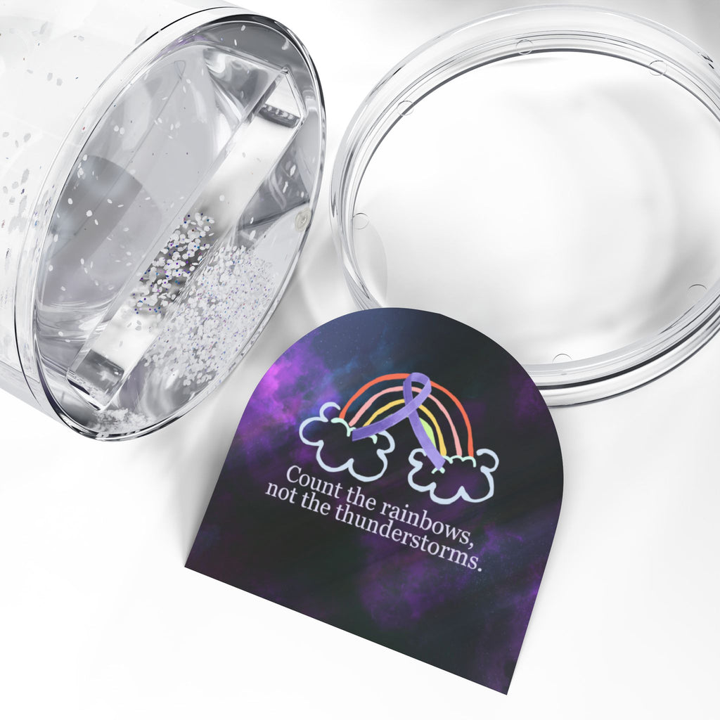 Purple Rainbow Glitter Snow Globe for Awareness