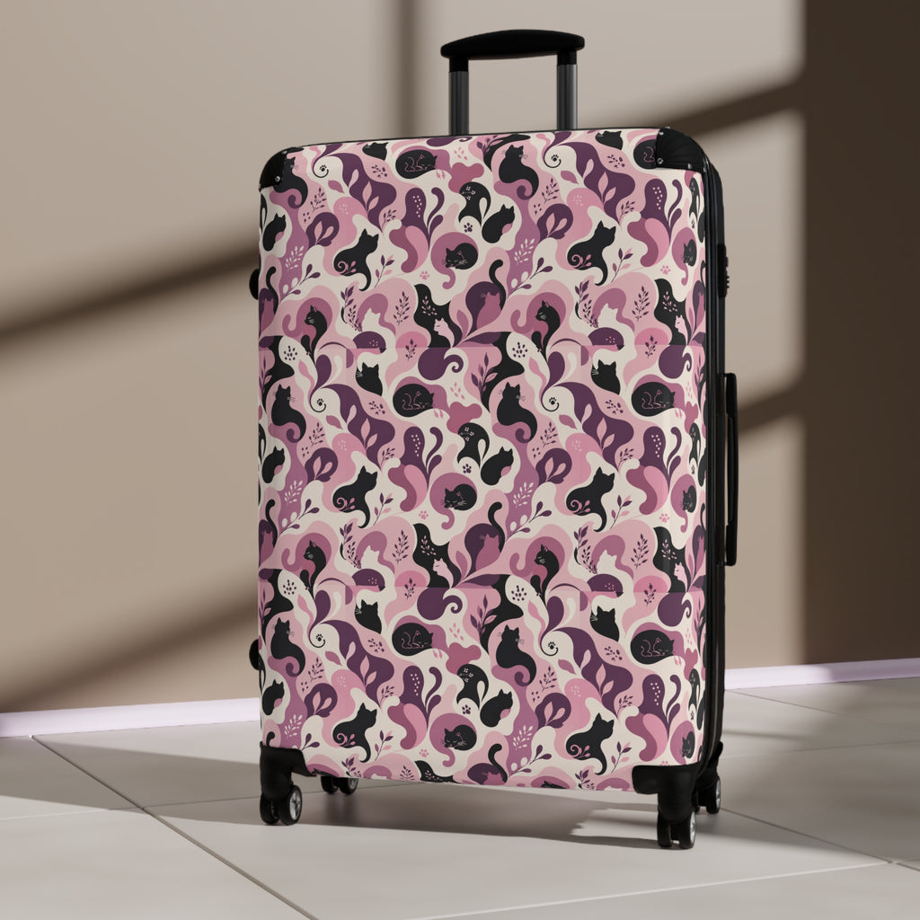 Cat Lady Camo Hard-Shell Suitcase - Pink Abstract Cat Luggage for Women