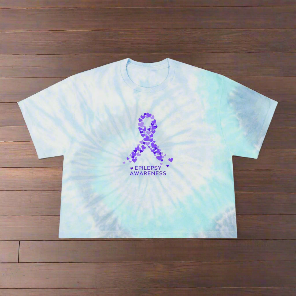 Women's Purple Ribbon Tie-Dye Crop Tee for Epilepsy Awareness