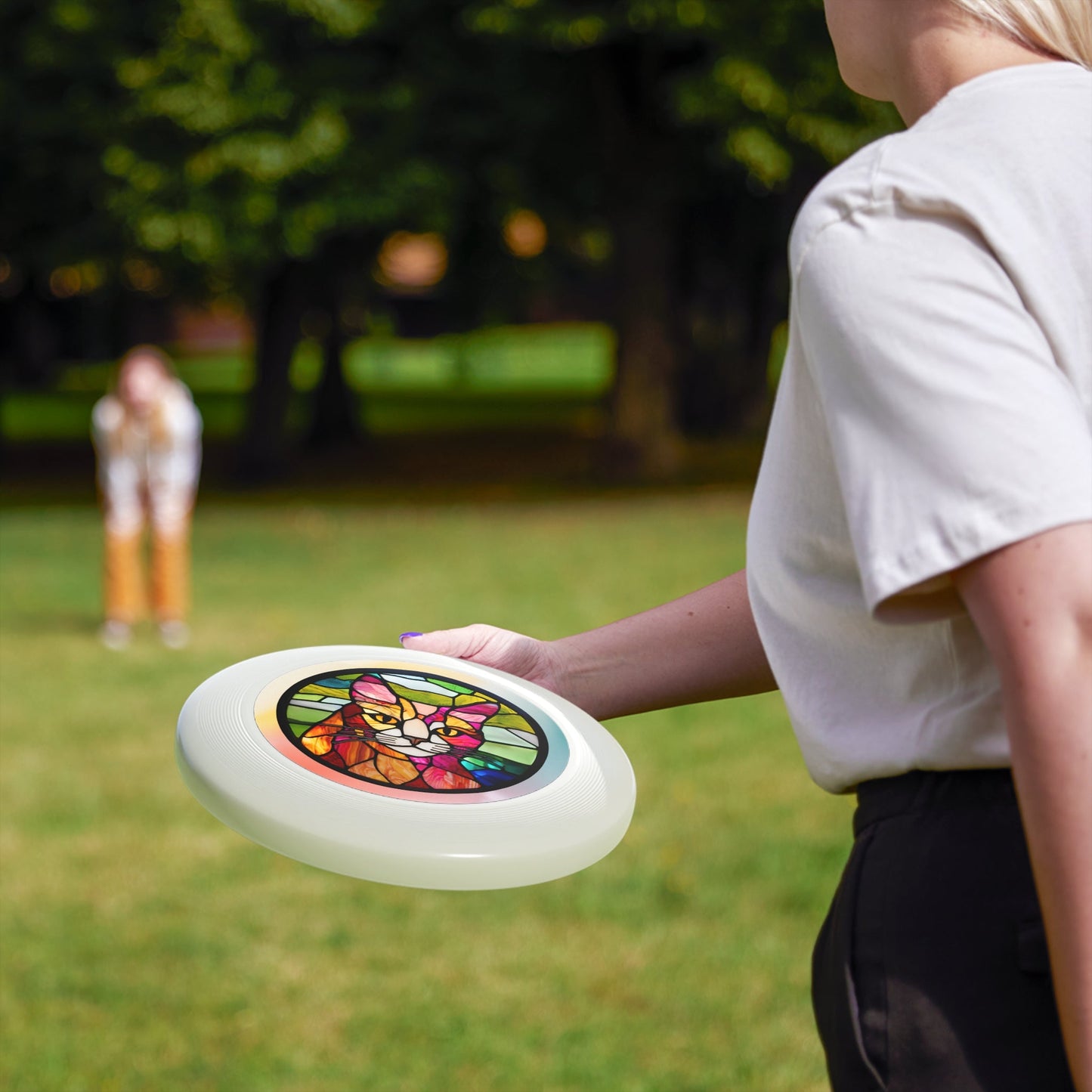 Stained Glass Cat Frisbee - Colorful Outdoor Fun for Cat Lovers Printify