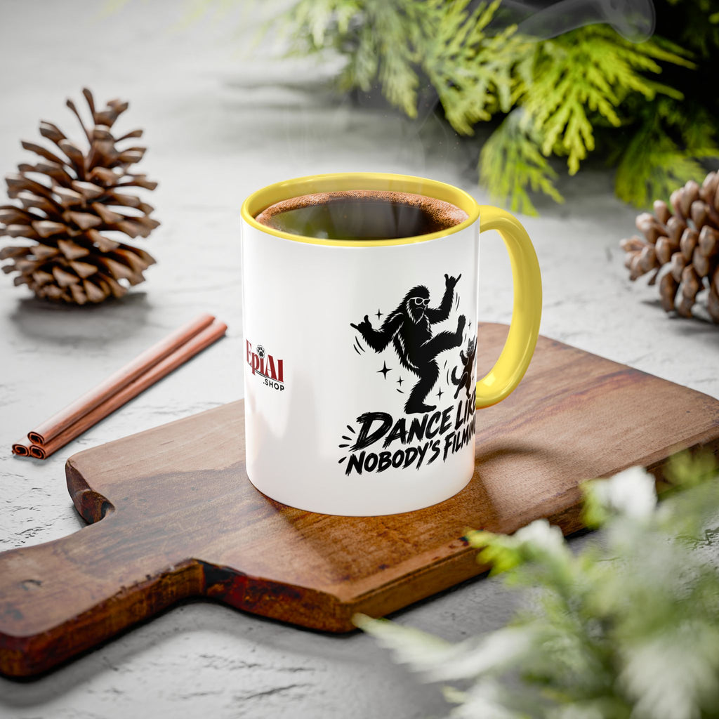 Dance Like Nobody's Filming | Funny Bigfoot & Cat Coffee Mug (11oz/15oz)