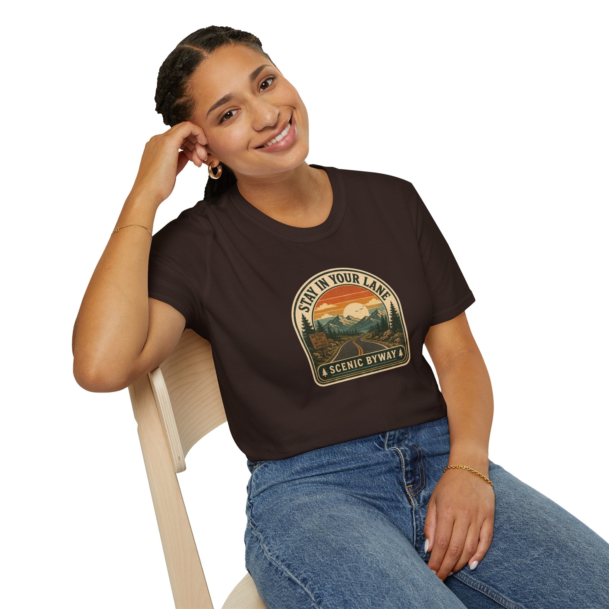 Stay in Your Lane Scenic Byway Unisex T-Shirt | Retro Road Trip Graphic Tee