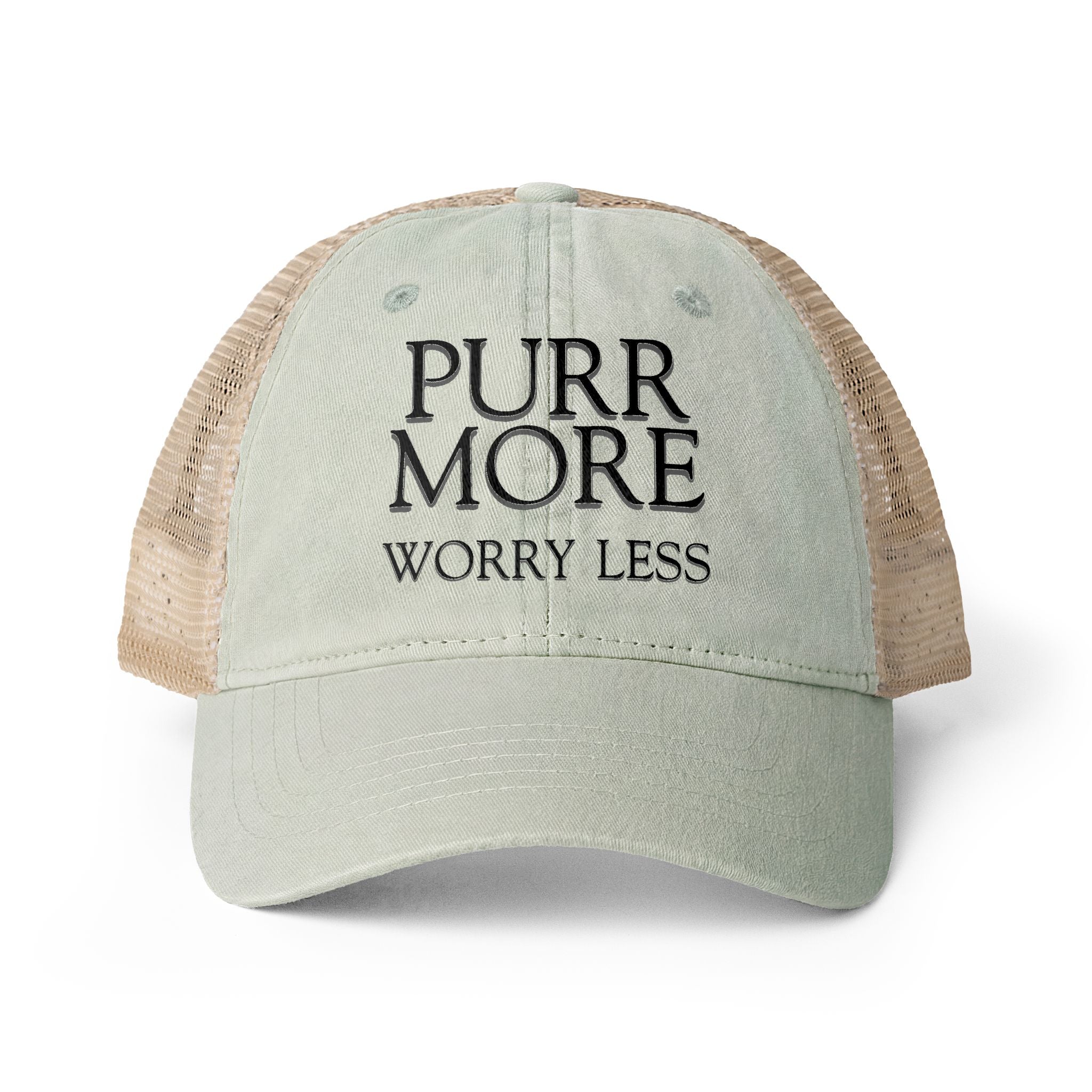 Purr More, Worry Less Women’s Ponytail Trucker Hat