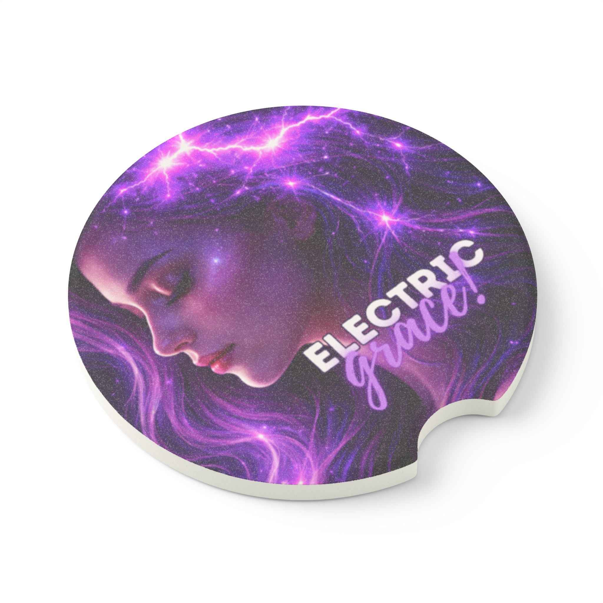 Electric Grace Epilepsy Awareness Soapstone Car Coaster – Purple Lightning Design (Set of 1 or 2)