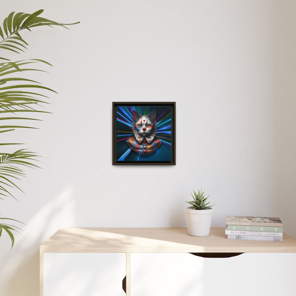 Colorful Cat Clown Framed Canvas Art – Quirky Home Decor for Pet Lovers