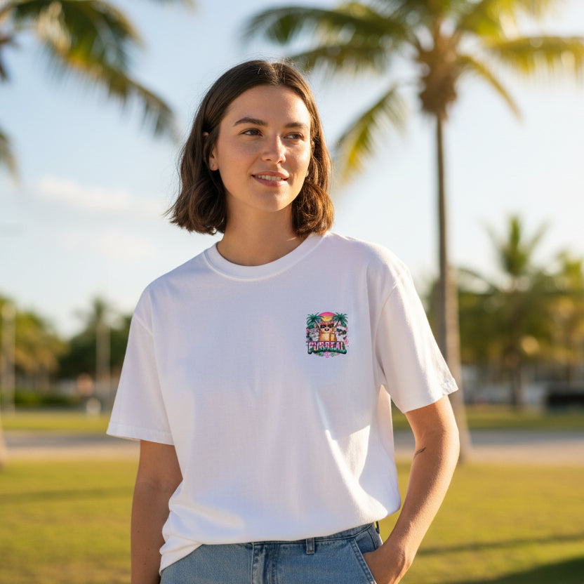 Furreal Retro Cat Sunset Back Graphic Unisex T-Shirt