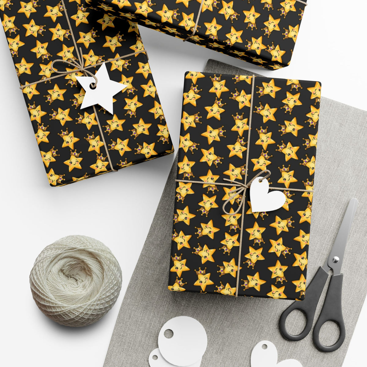 Main Character Crowned Star Wrapping Paper | Cute Black & Gold Gift Wrap