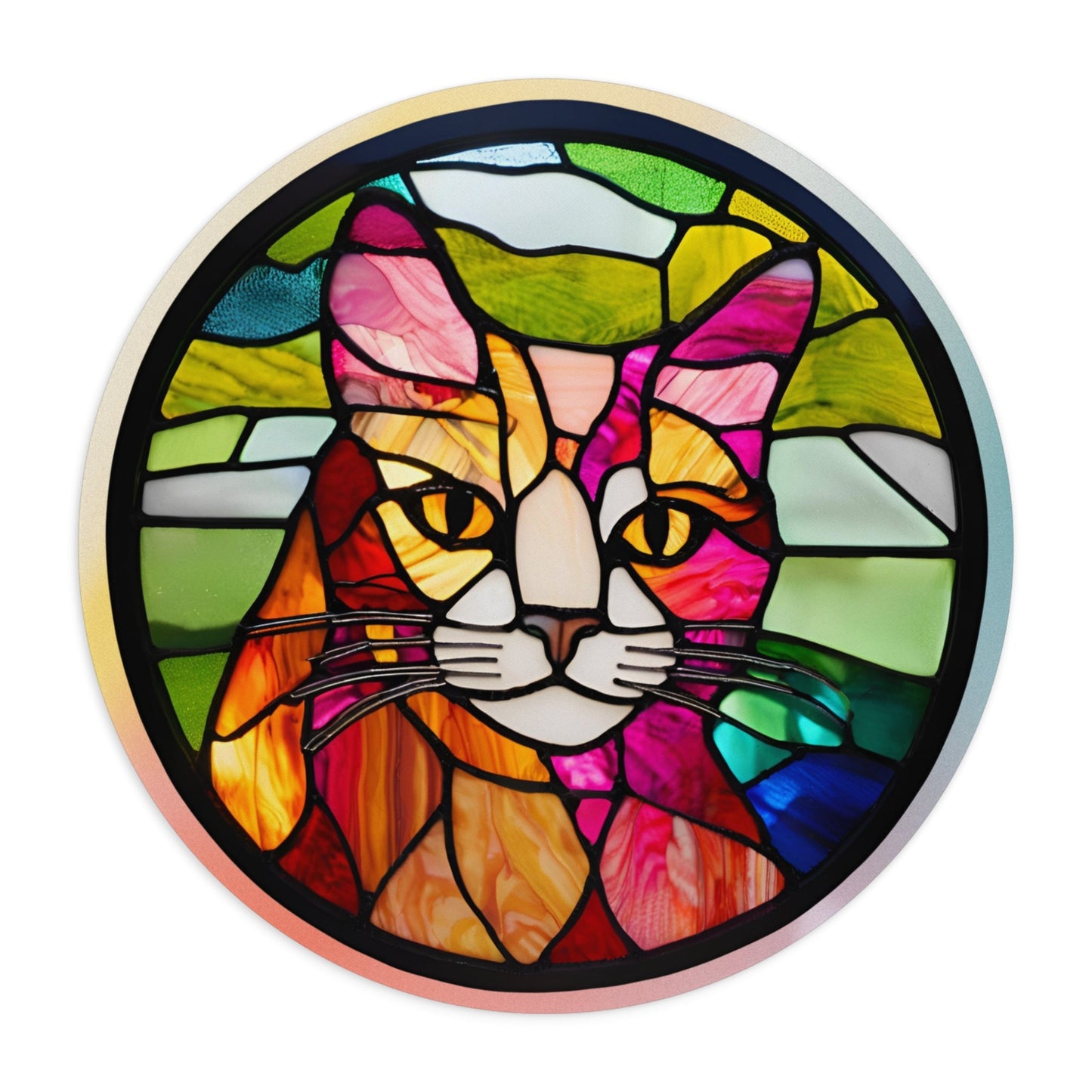 Colorful Cat Stained Glass Mouse Pad - Vibrant Desktop Accessory Printify