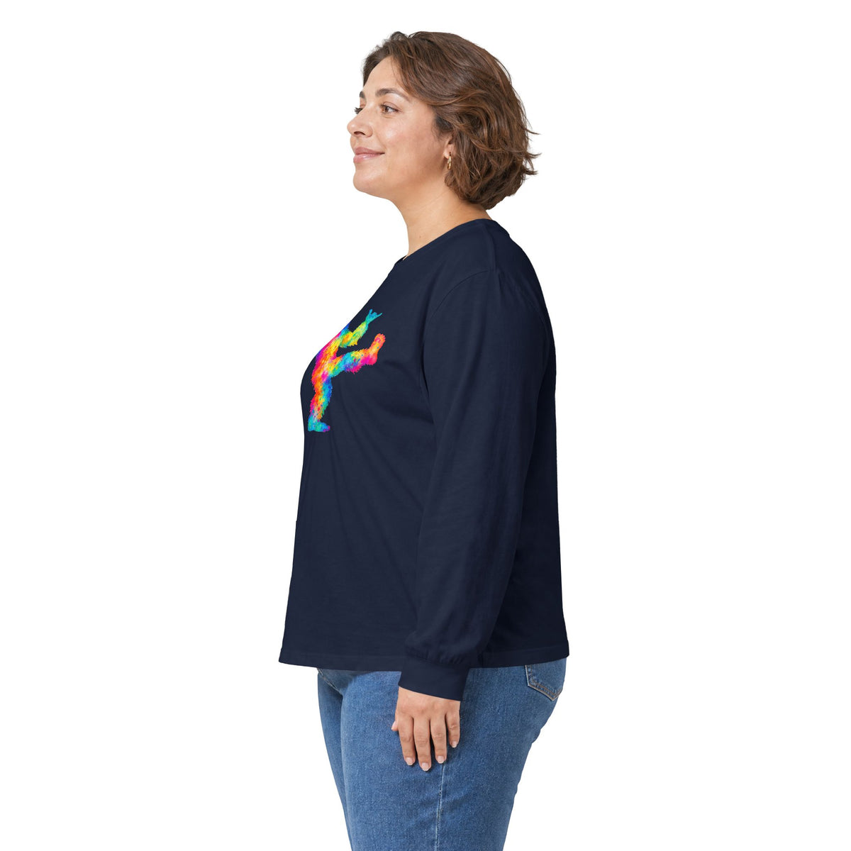 Rainbow Dancing Bigfoot Long Sleeve T-Shirt | Colorful Psychedelic Sasquatch Tee
