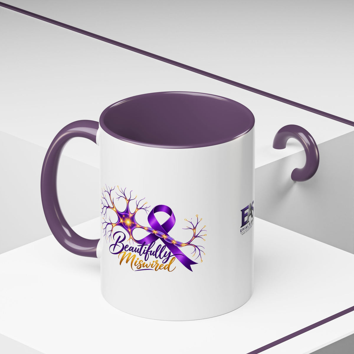 Beautifully Miswired Epilepsy Awareness Ceramic Mug | Purple Ribbon & Neuron Design (11/15oz)