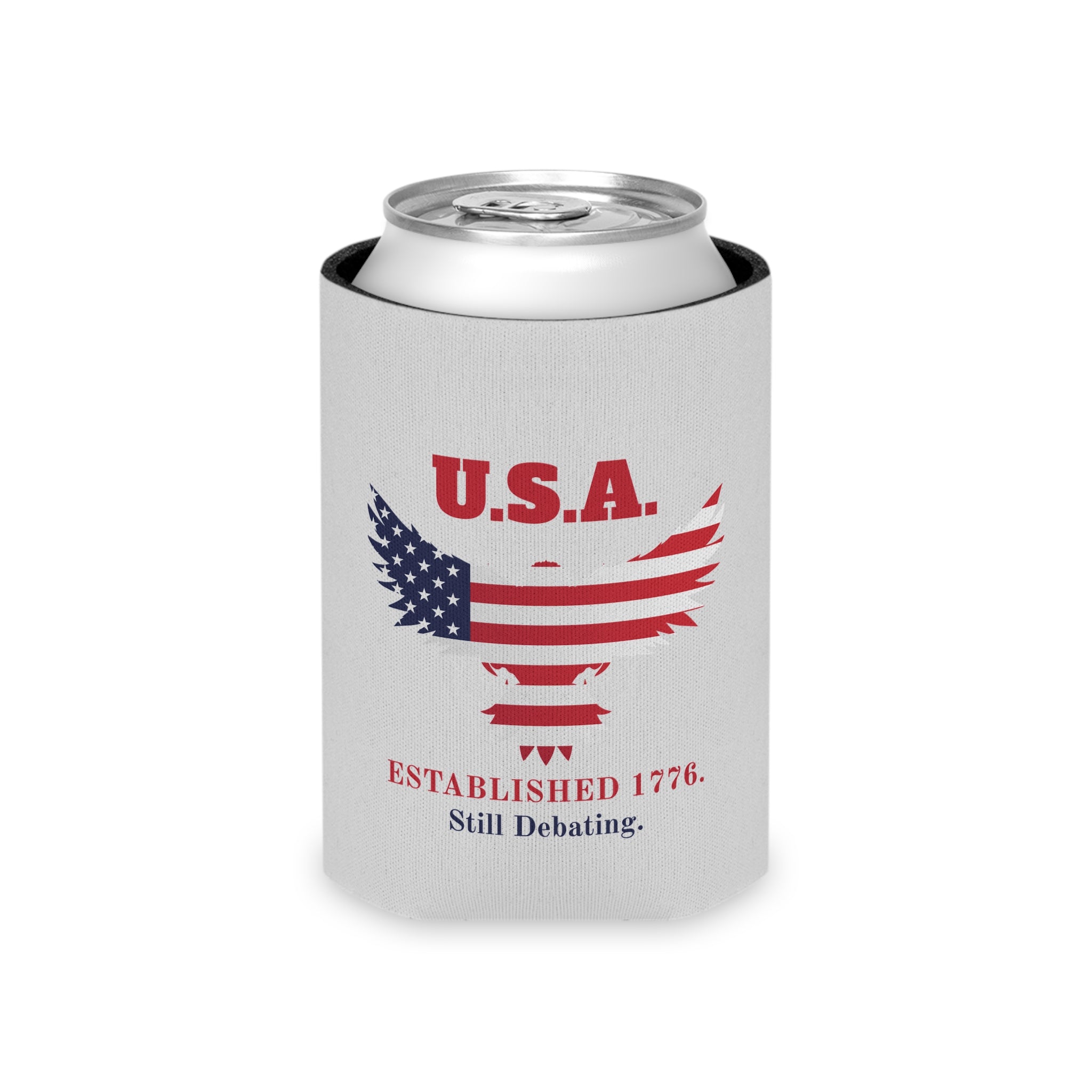 USA Established 1776 Still Debating Can Cooler Sleeve | Patriotic Funny Koozie