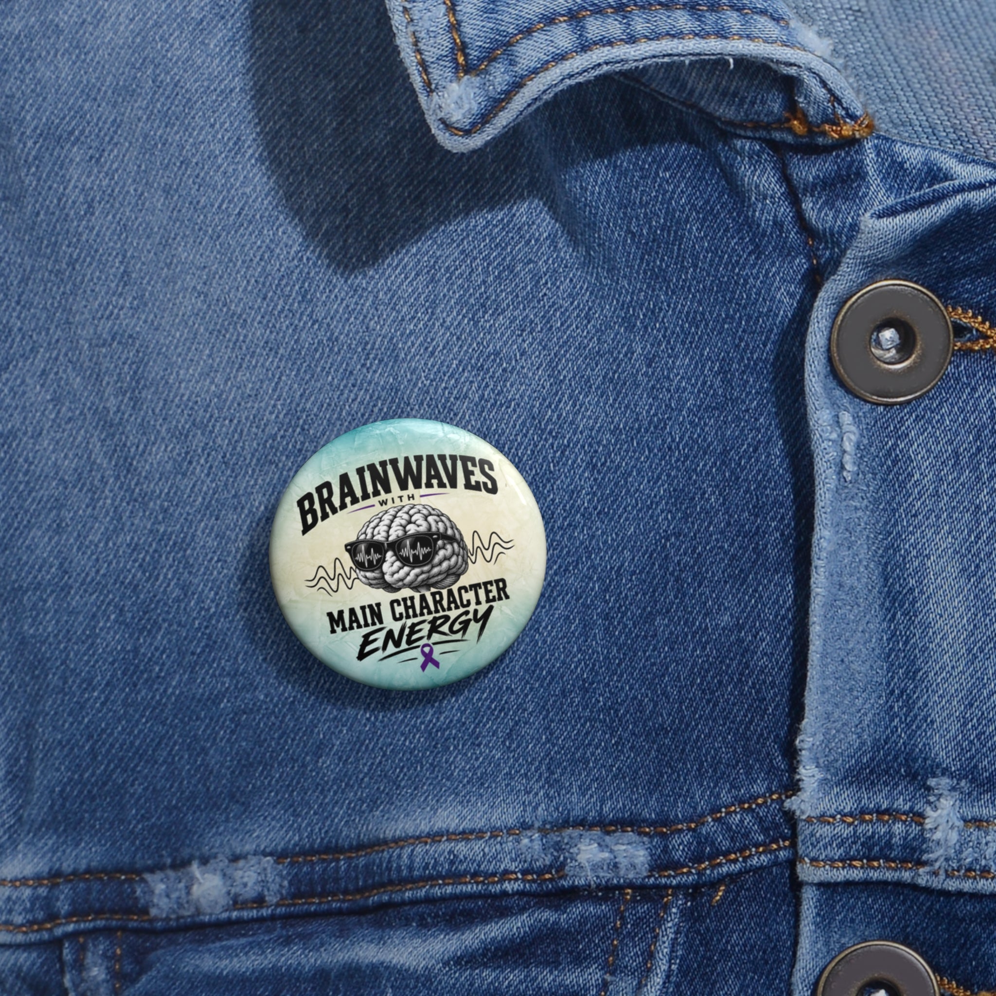 Brainwaves With Main Character Energy Epilepsy Awareness Pinback Button