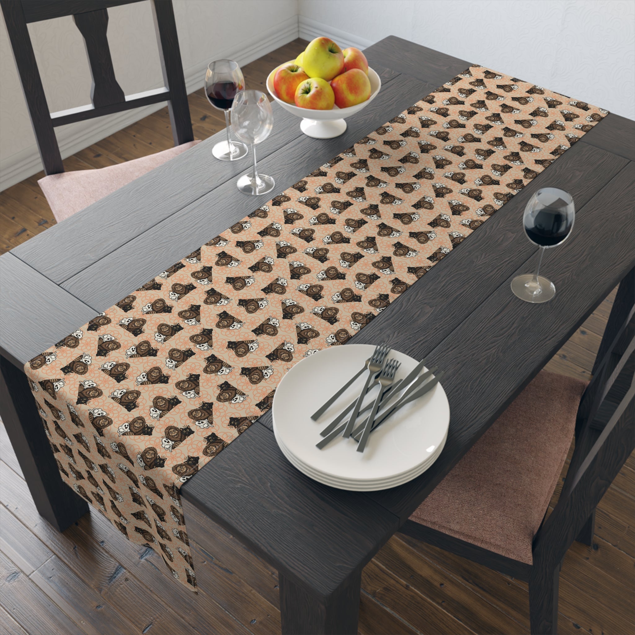Bigfoot, Boo & Black Cat Halloween Table Runner