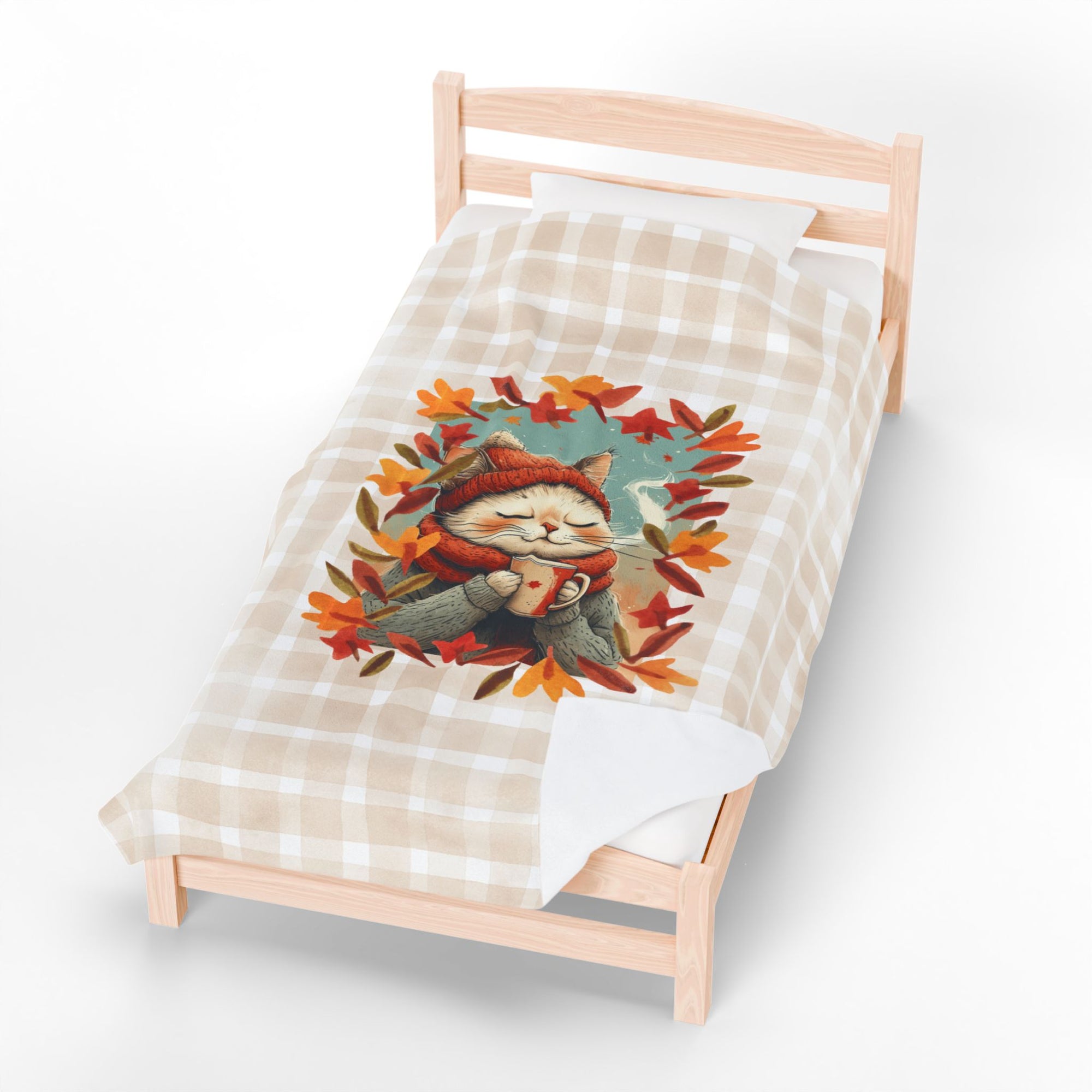Hot Chocolate Cat Plush Blanket, Soft Throw for Fall