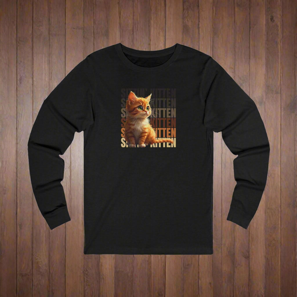 Sittin' Kitten Long Sleeve Cat Lover Tee