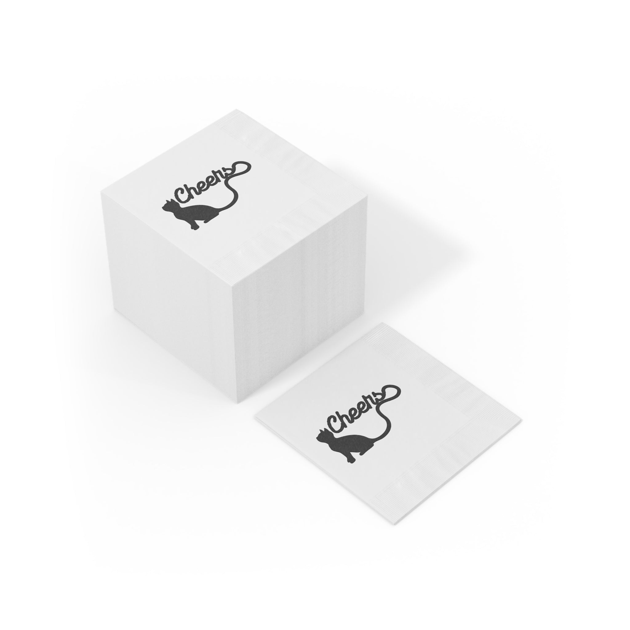 “Cheers Cat Tail” Cocktail & Luncheon Napkins – Minimalist Long-Tail Silhouette Design