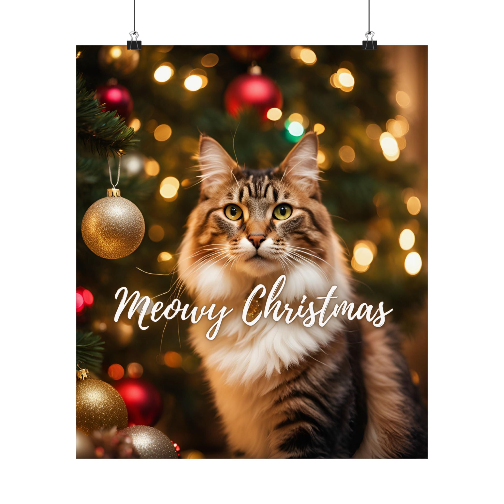 Photo depicting the ​Meowy Christmas Kitty Matte Vertical Posters from EpiAl's Shop.