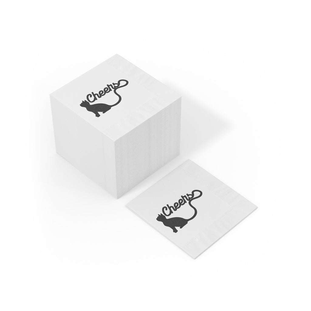 “Cheers Cat Tail” Cocktail & Luncheon Napkins – Minimalist Long-Tail Silhouette Design