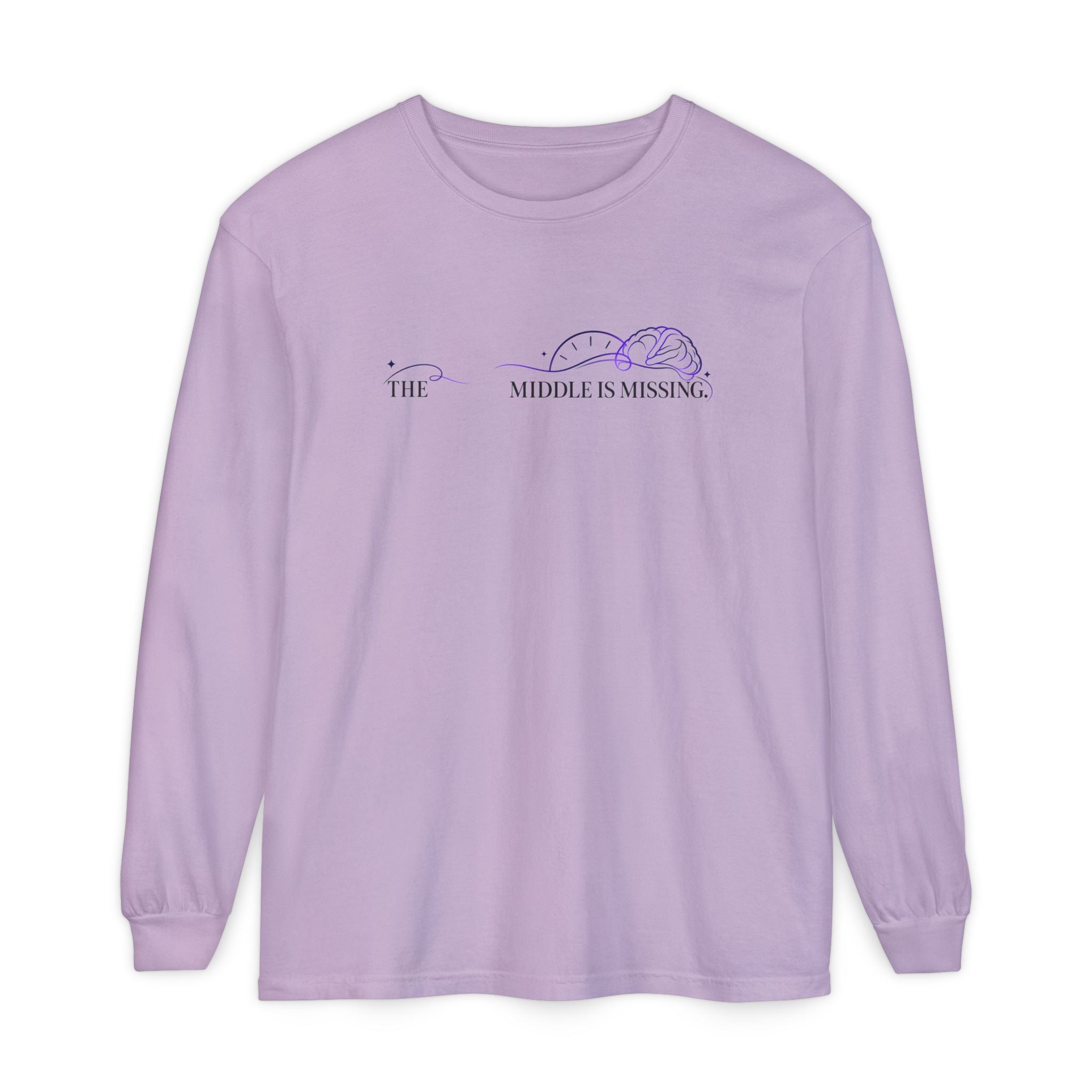 Long Sleeve T‑Shirt — “The Middle Is Missing” Minimal Brain Puzzle Design