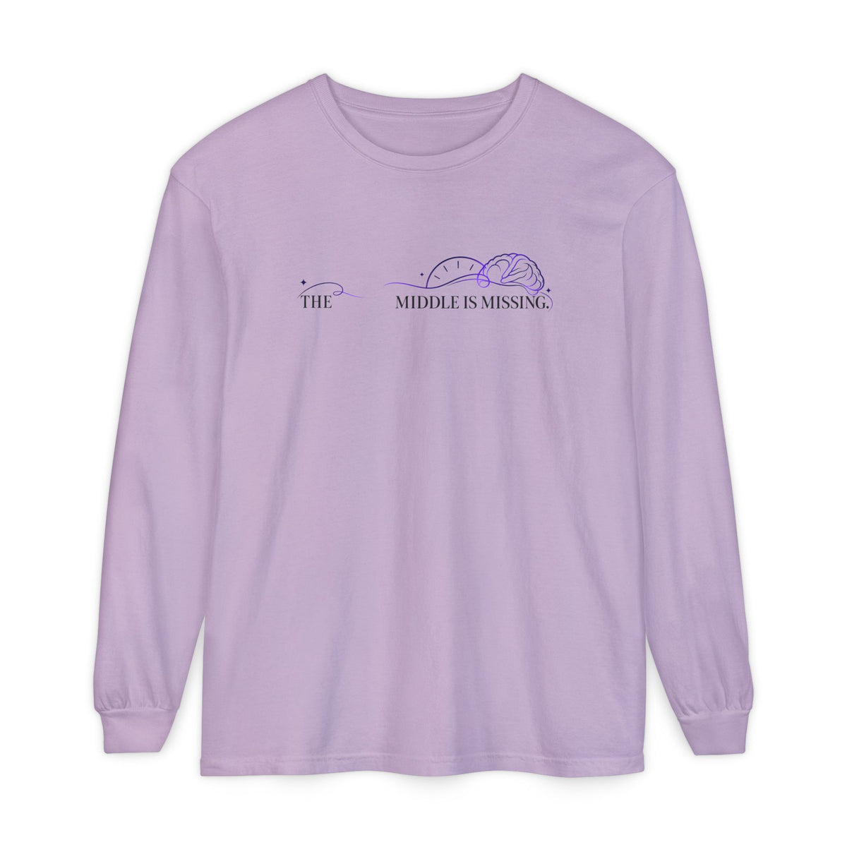 Long Sleeve T‑Shirt — “The Middle Is Missing” Minimal Brain Puzzle Design