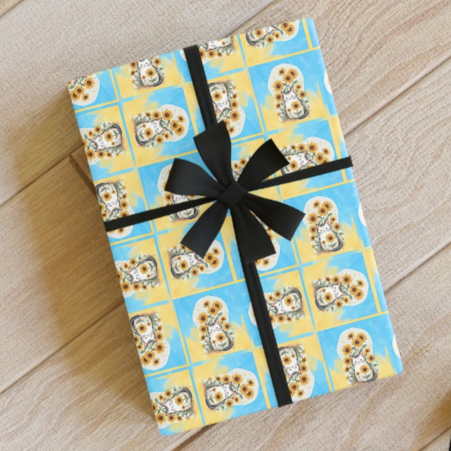 Cheerful Sunflower Kitty Gift Wrapping Paper Roll