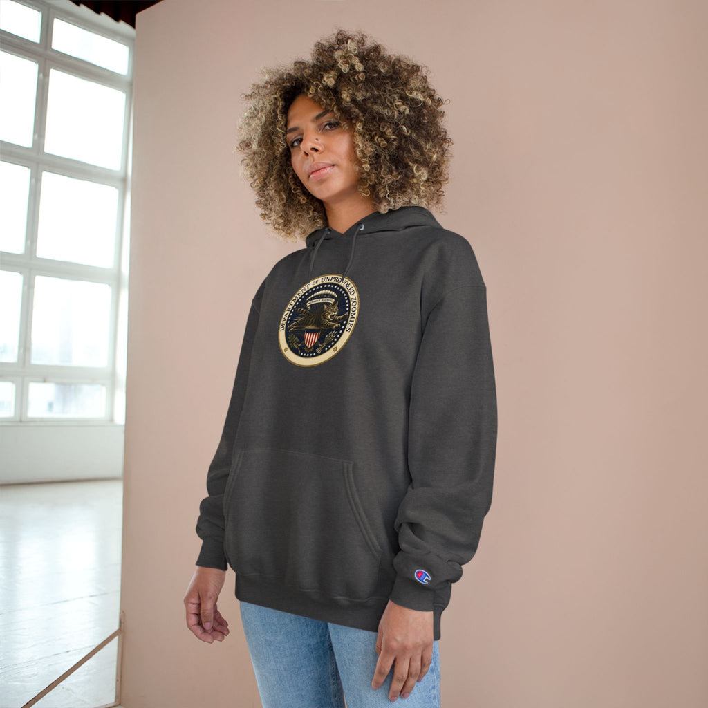 Department of Unprovoked Zoomies Champion Hoodie | Funny Cat Seal Sweatshirt
