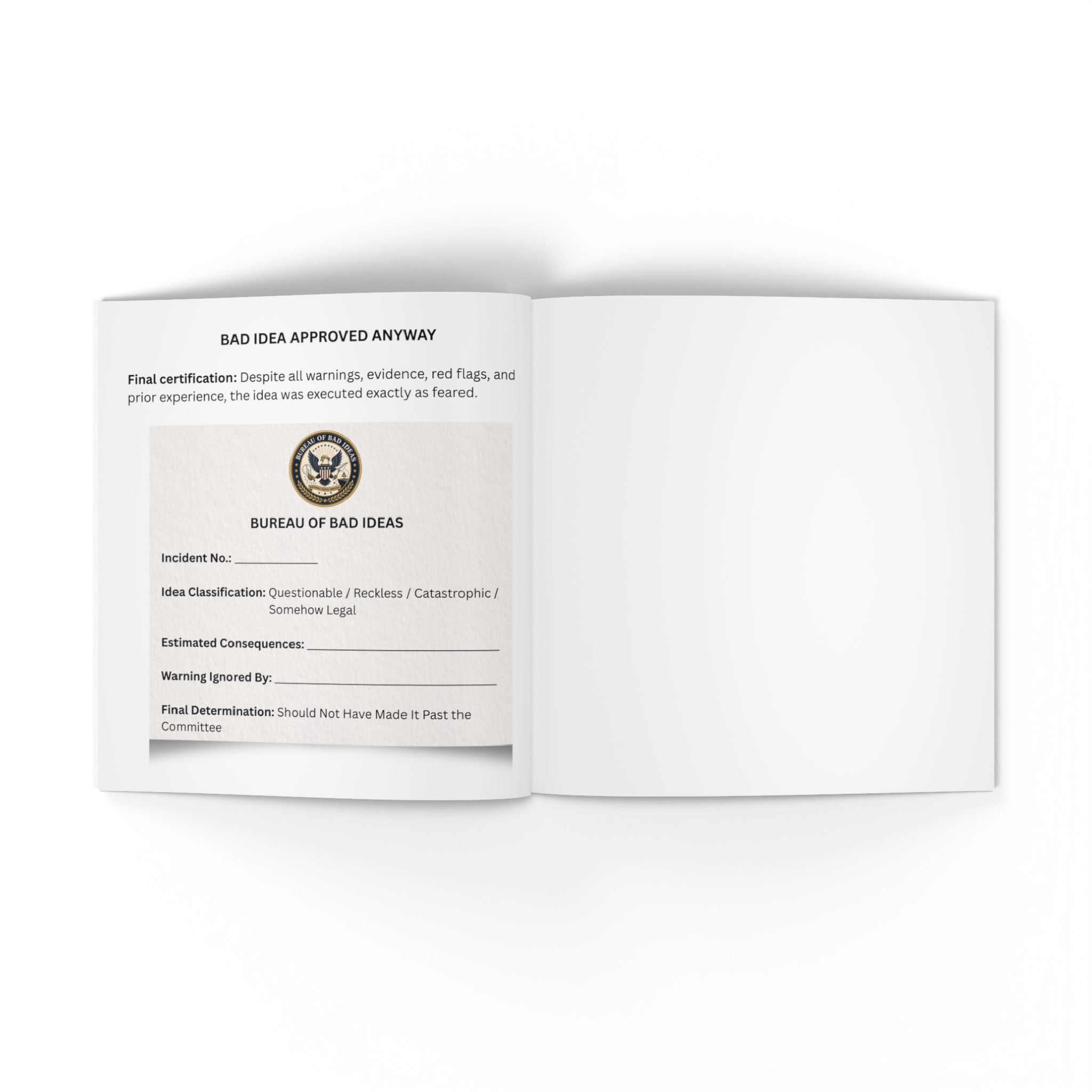 Bureau of Bad Ideas: Funny Faux-Government Softcover Book