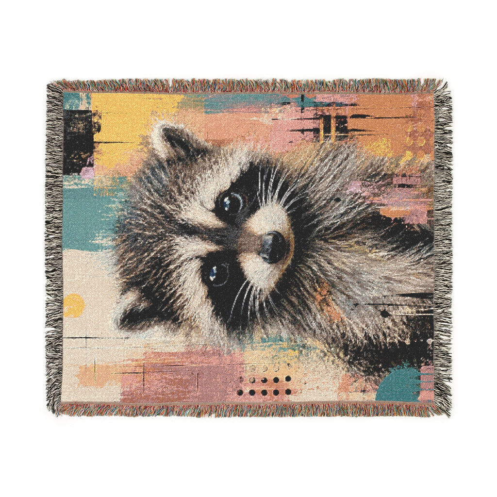 Jimothy the Raccoon Abstract Woven Throw Blanket with Fringe