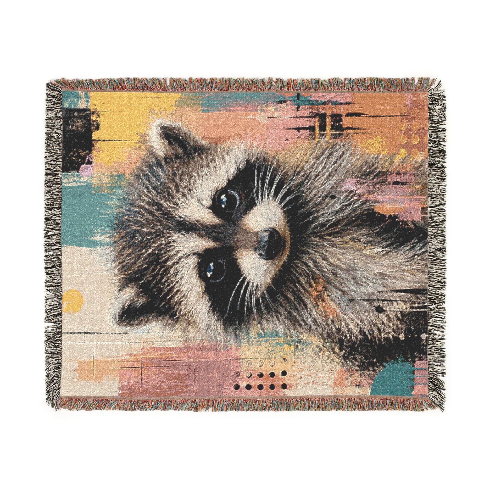 Jimothy the Raccoon Abstract Woven Throw Blanket with Fringe