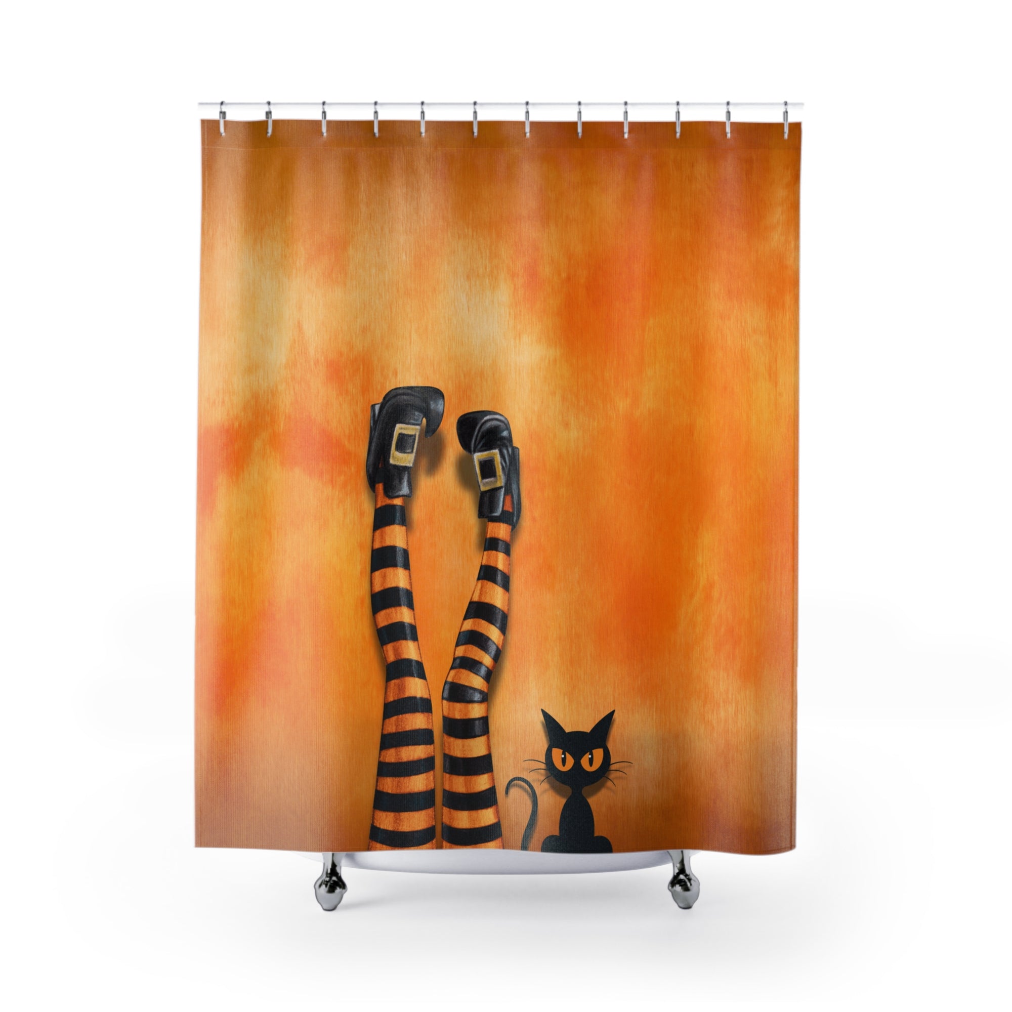 Witchy Cat Lady Legs Shower Curtain, Halloween Bathroom Decor