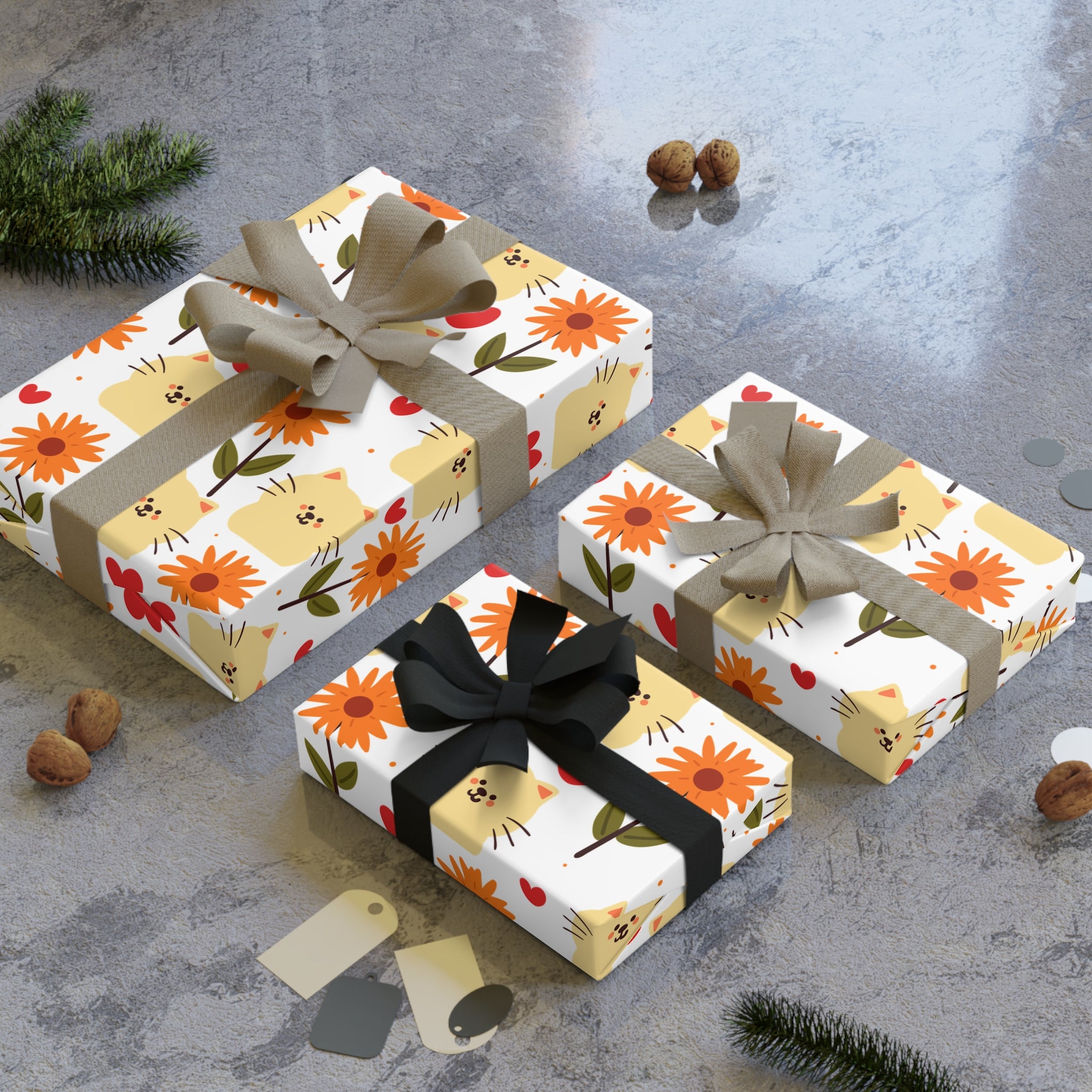 Flower Kitty Wrapping Paper – Cute Cat Gift Wrap