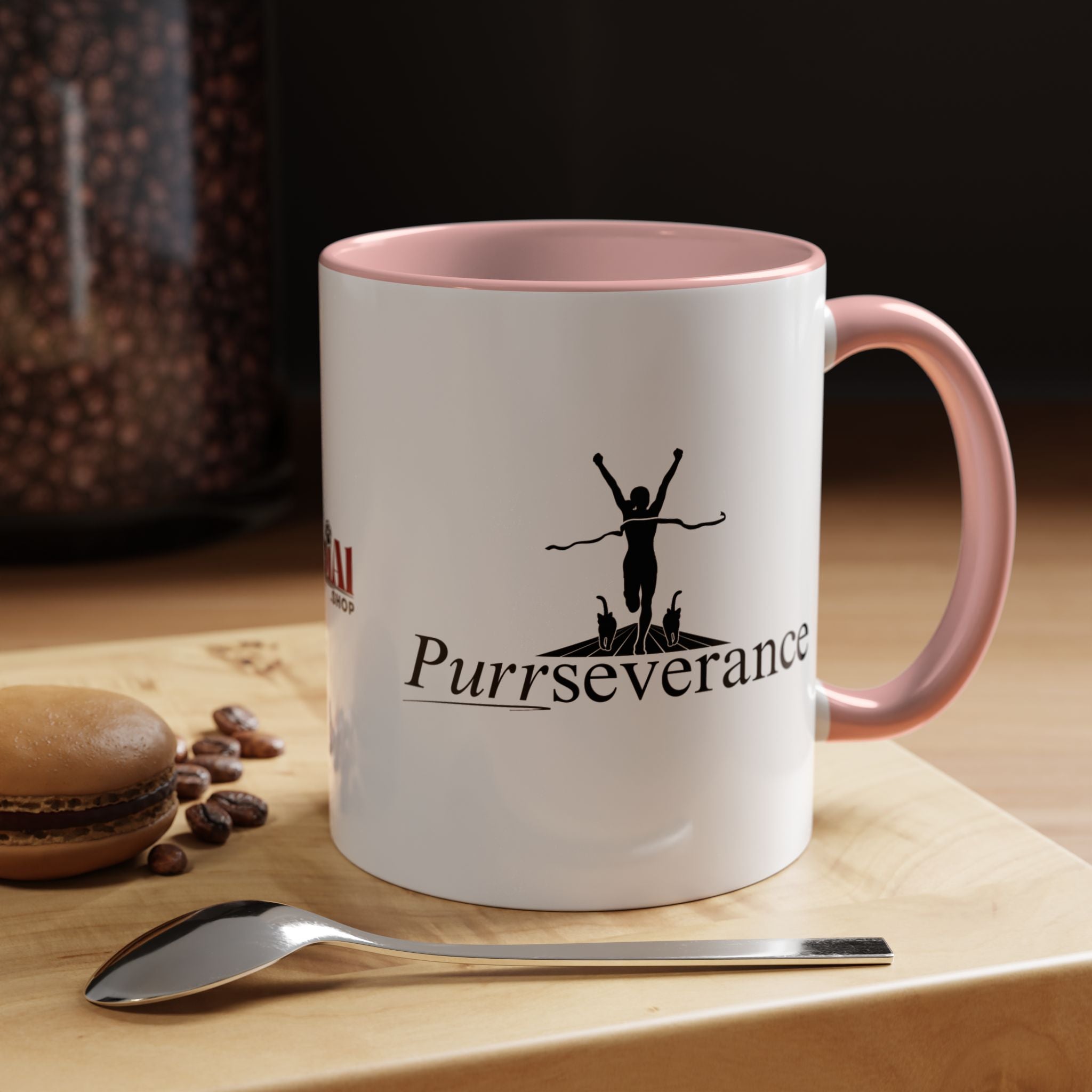 Photo depicting the ​Purrseverance Accent Coffee Mug (11, 15oz) from EpiAl's Shop.