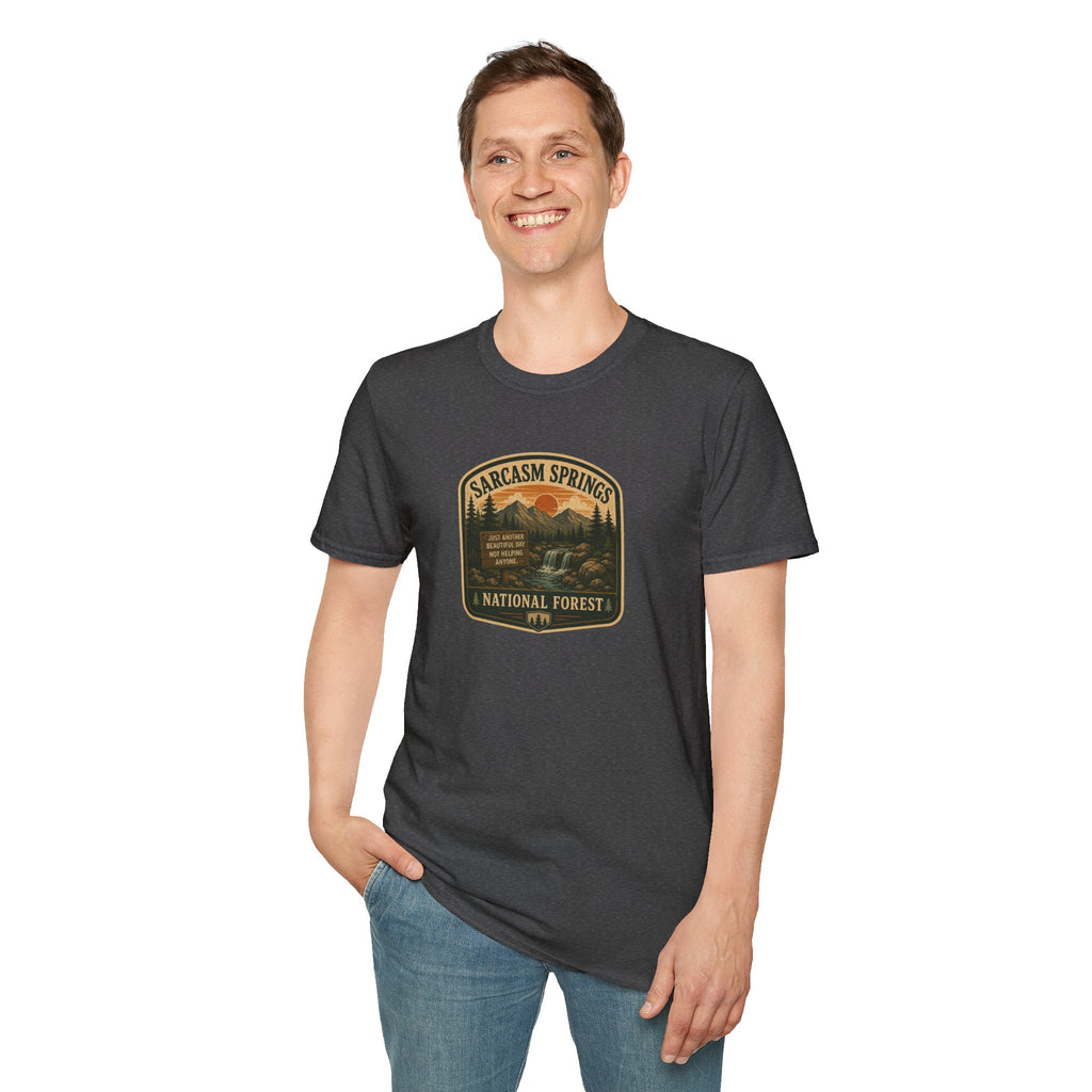 Sarcasm Springs National Forest Unisex T-Shirt | Funny Retro Outdoors Graphic Tee