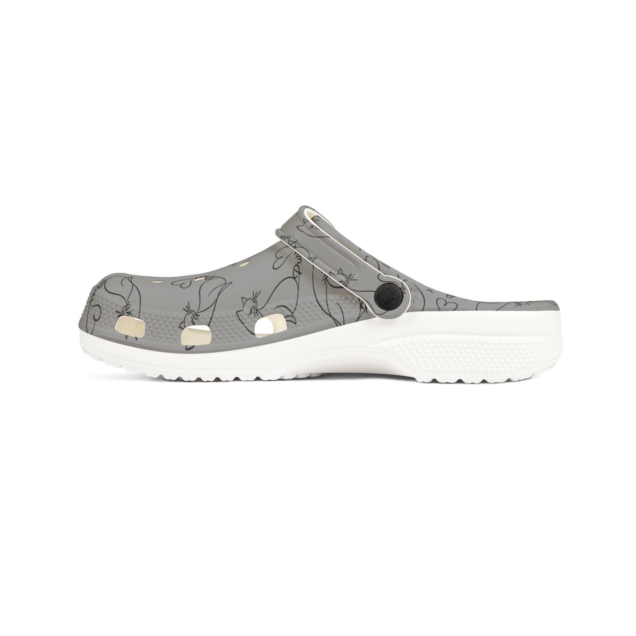 Minimalist Cat Line Art EVA Clogs – Grey All-Over Print Slip-Ons
