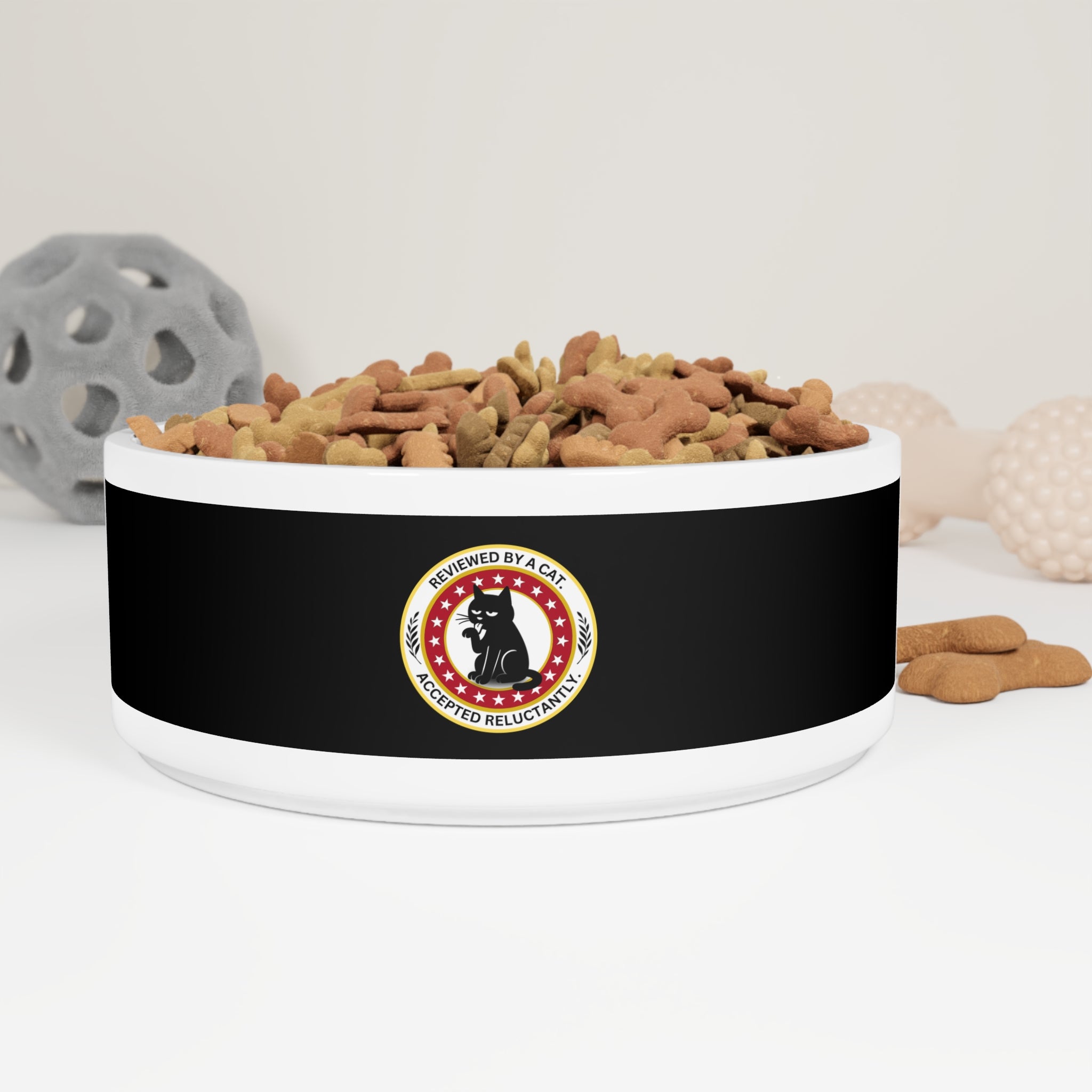 Black Ceramic Pet Bowl with Cat Accepted Emblem — Durable Food & Water Dish for Dogs & Cats
