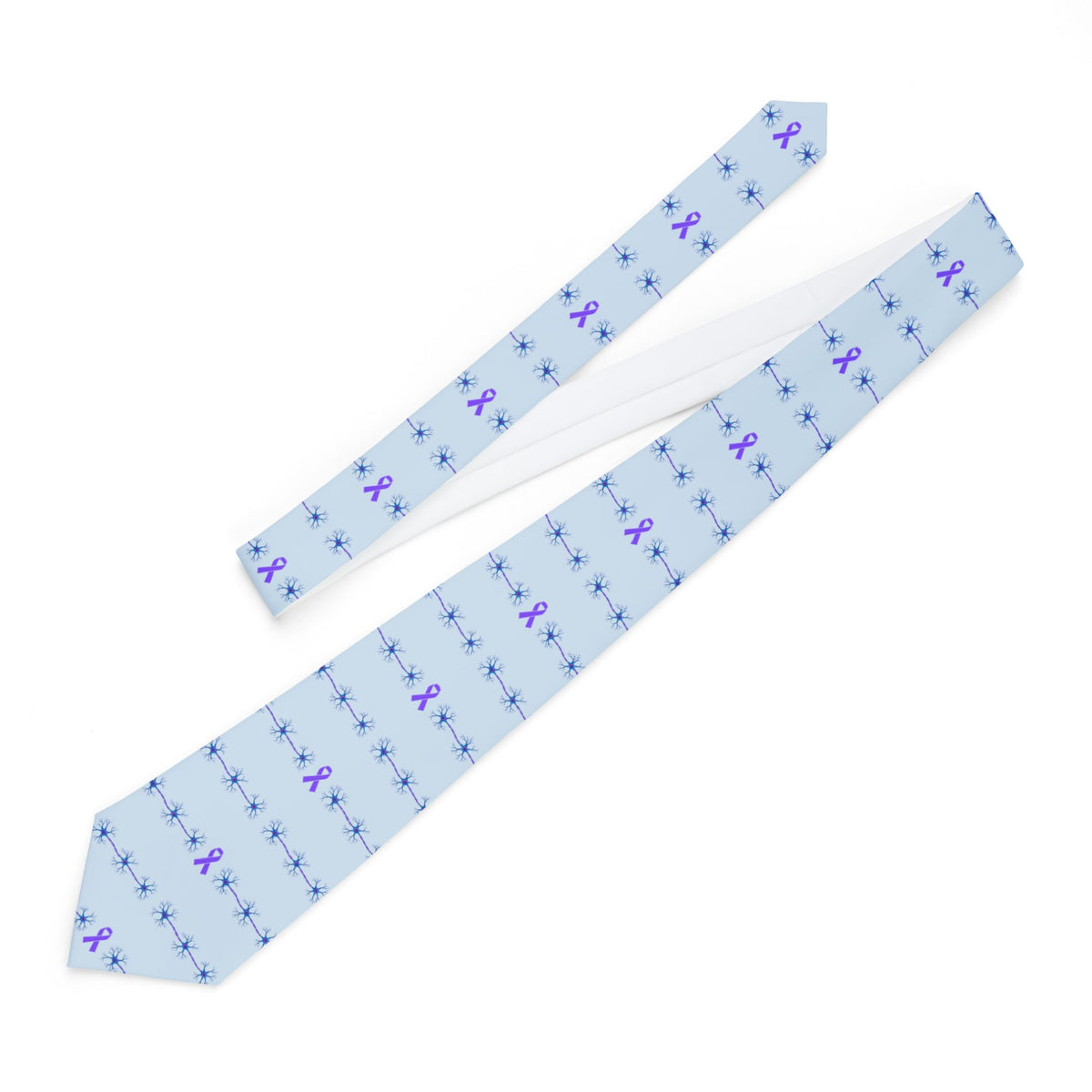 Epilepsy Awareness Necktie – Purple Ribbon & Neuron Pattern on Light Blue