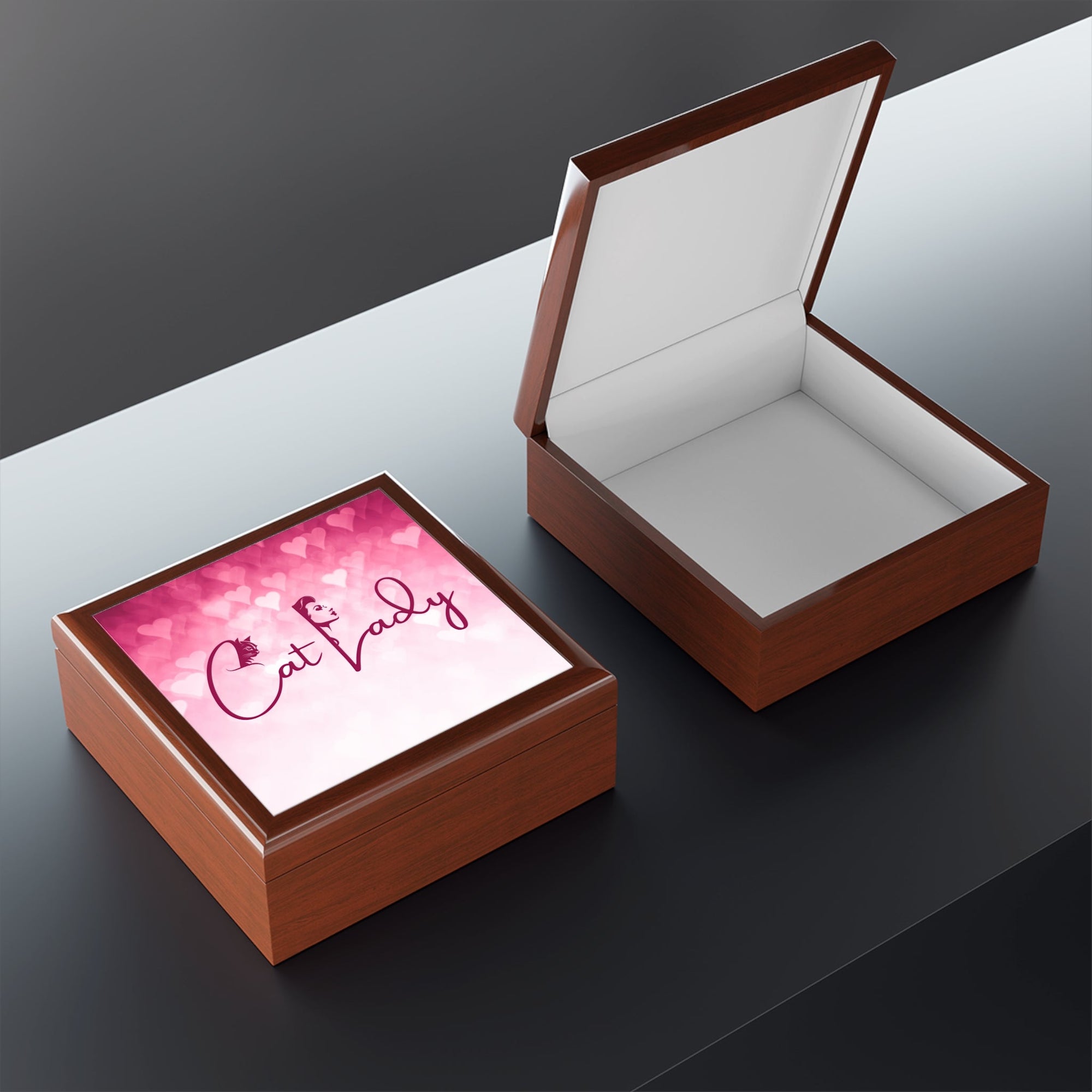 Cat Lady Hearts Jewelry Box - Perfect Gift for Cat Lovers Printify