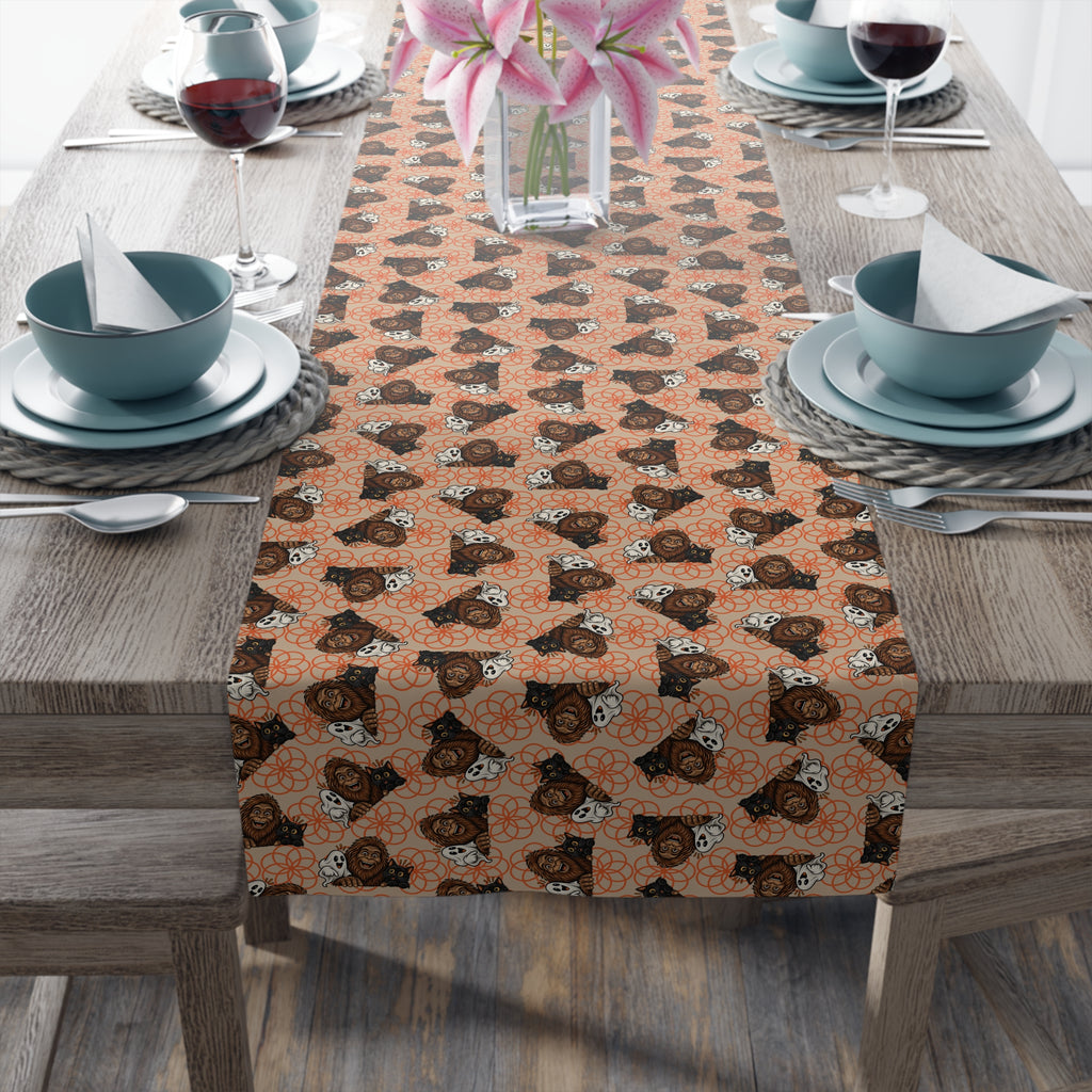 Bigfoot, Boo & Black Cat Halloween Table Runner