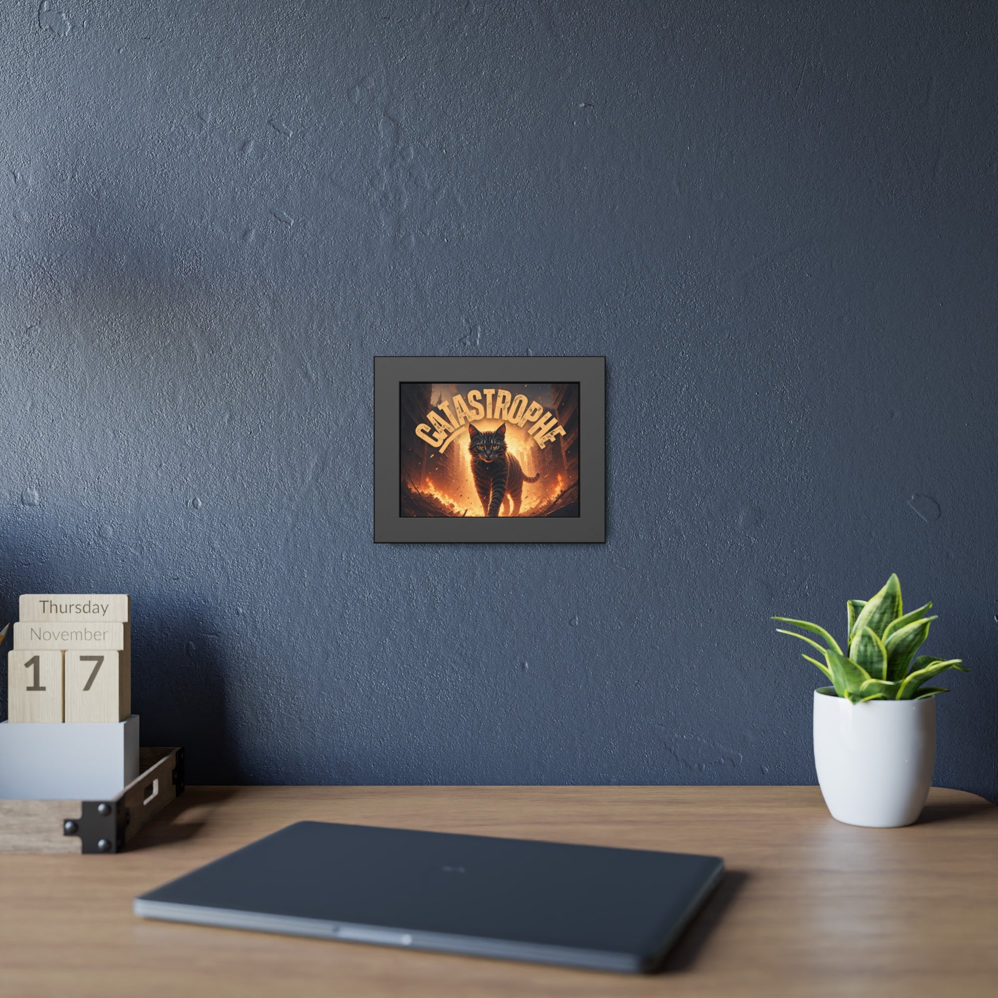 Framed Catastrophe Cat Poster Art, Quirky Cat Artwork
