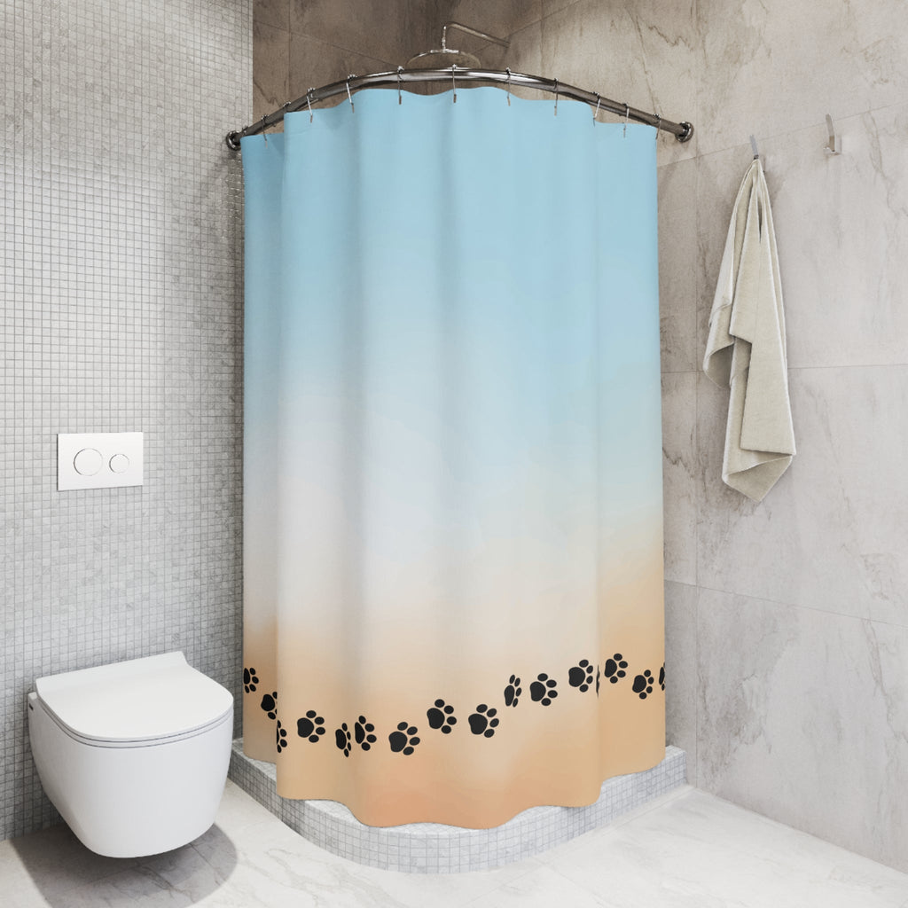 Beach Vibe Shower Curtain with Paw Prints Printify