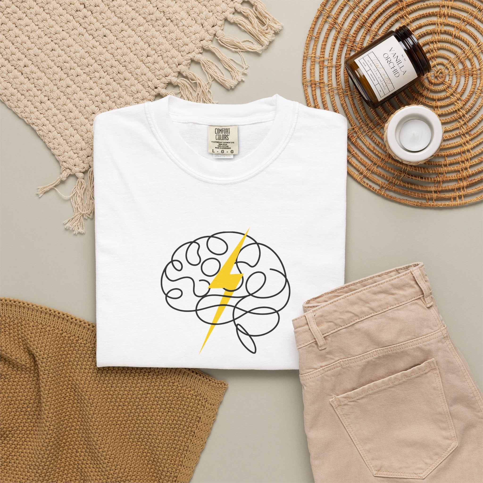 Electric Mind Brain Lightning Garment-Dyed T-Shirt