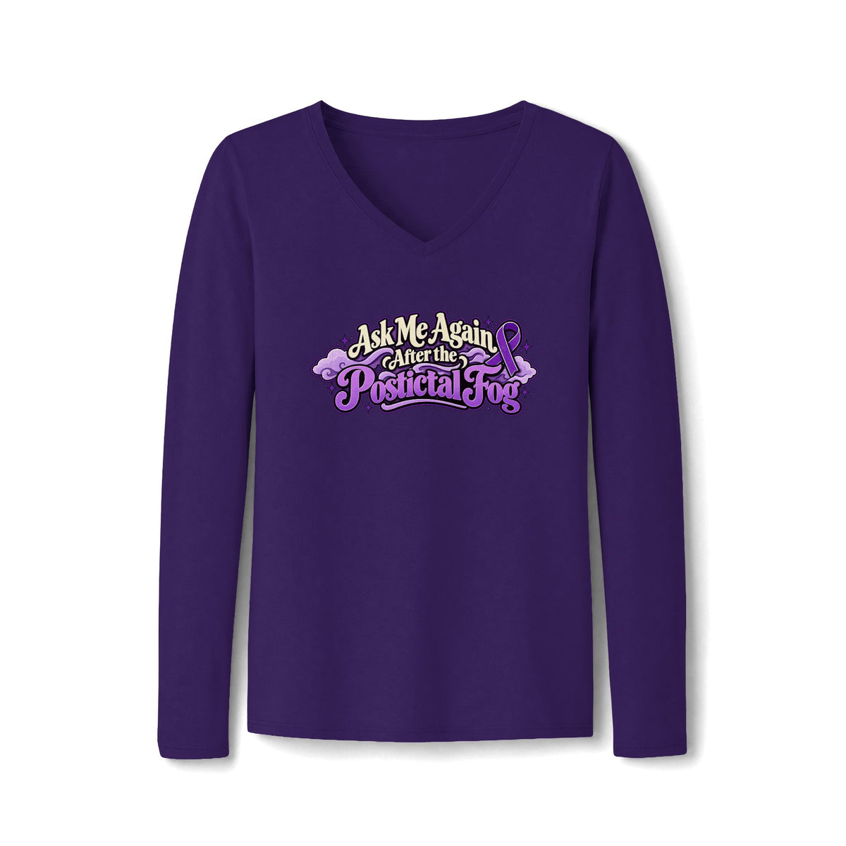 Ask Me Again After the Postictal Fog Women’s Long Sleeve V-Neck Epilepsy Awareness Shirt